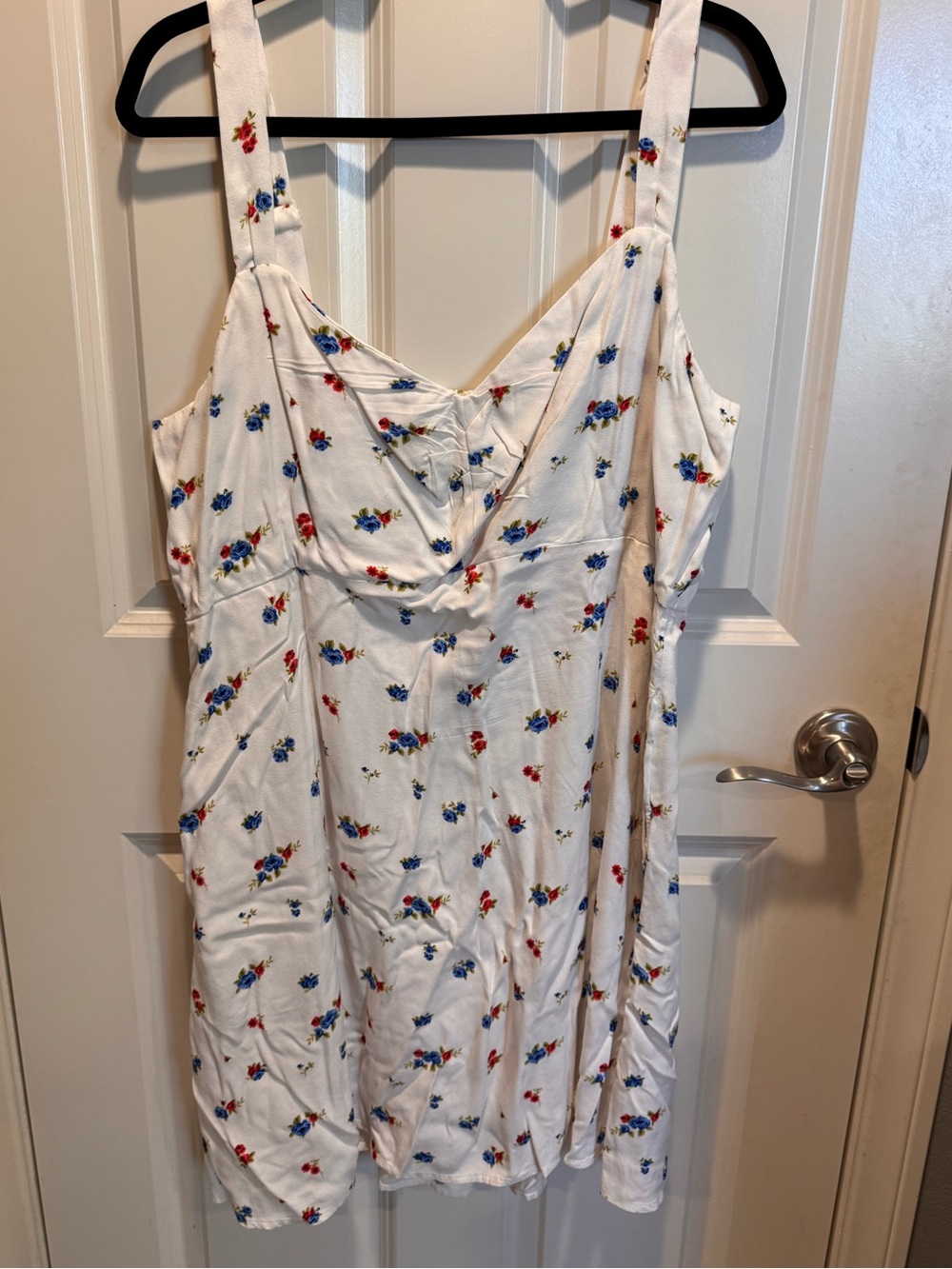 Old Navy White Mini Dress with Blue and Red Floral Print